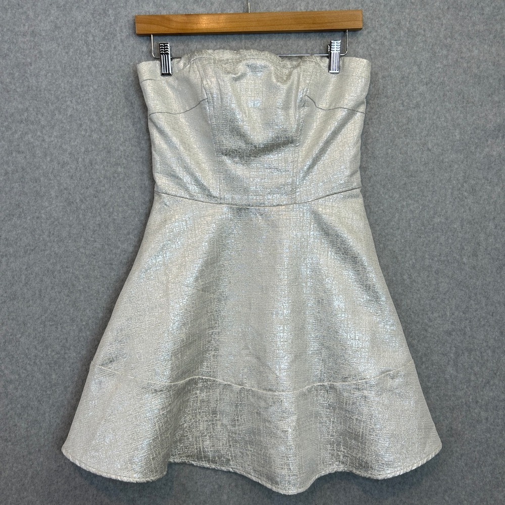 Express Silver Strapless Dress Metallic Fit and Flare Cocktail Party Glam Size 4